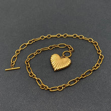 18K Golden SS Heart Charm Ot Buckle Chain Necklace