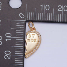 16K Gold Filled Best Friends Micro Paved Cubic Zirconia Breakable Heart Charm Bar