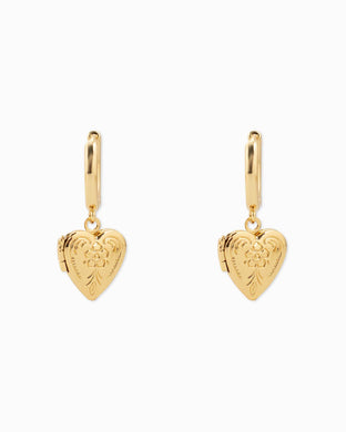 Intricate Western Detail Heart Locket Drop Earrings - Gold