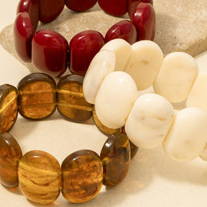 Large Round Acetate Resin Elastic Bracelet - Tortoise
