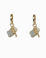 Lucky Clover Cross Pearl Charm Hoop Earrings