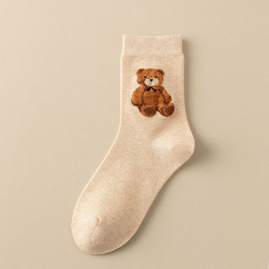 Cute Simple Brown Bear Pattern Crew Socks