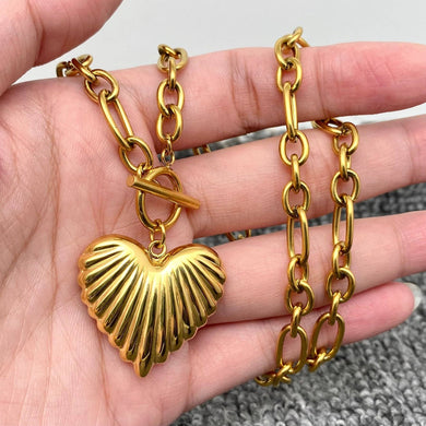 18K Golden SS Heart Charm Ot Buckle Chain Necklace