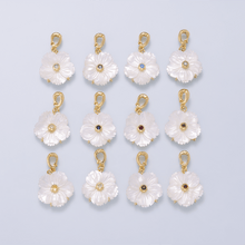 16K Gold Filled 20mm Birthstone CZ Mother of Pearl Flower Snap Drop Pendant | Charms-00965 ~ Charms-00976: April - Diamond