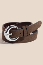 Round Buckle Rough Leather Belt: Silver/Black
