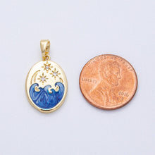 18K Gold Filled 20mm Clear CZ Celestial Crescent Moon Star Sea Ocean Oval Pendant Charm Bar