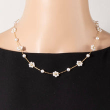 Station Pearl Beaded Flowers Chain Necklace