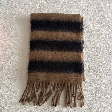 Blue-Brown Stripe Scarf - Thick Winter Wrap