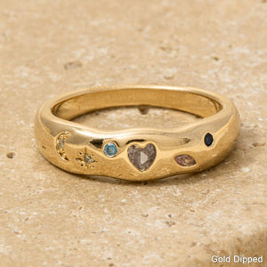 Cz Gold Dipped Heart Moon Band Ring - Gold