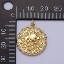 24K Gold Filled Zodiac Sign Birth Star Hammered Round Micro Paved CZ Charm Bar