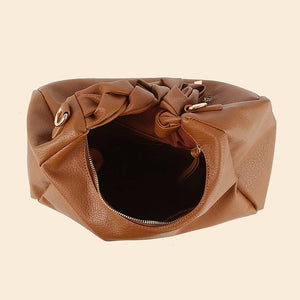 Braided Handle Faux Leather Hobo Hand Bag - Brown