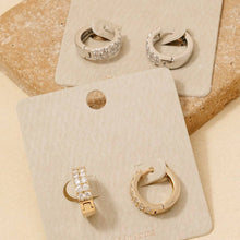 Rhinestone Square Studs Hinge Hoop Earrings - Gold