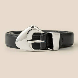 Fashion Warped Buckle Leather Belt - Gold/Brown
