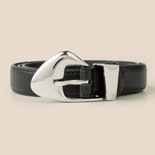 Fashion Warped Buckle Leather Belt - Silver/Ivory