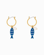 Sea Life Marine Blue Fish Earrings - Gold