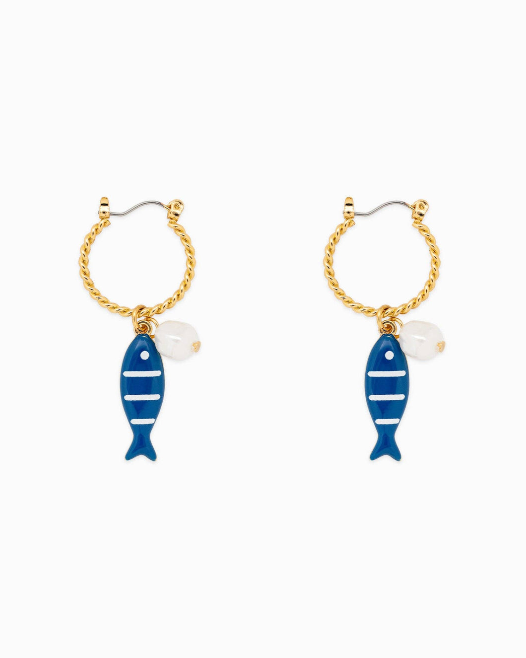 Sea Life Marine Blue Fish Earrings - Gold