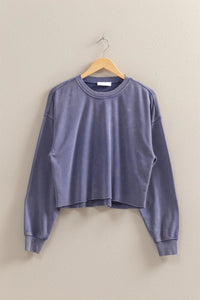 On The Go Mineral Wash Semi Cropped Sweatshirt - Dusty Indigo