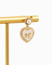 Pearlized Heart Bow Drop Earrings - Gold