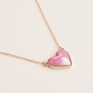 Heart Shaped Enamel Pendant Necklaces in Gold Chain Jewelry - Peach