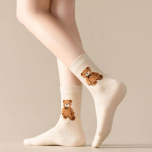 Cute Simple Brown Bear Pattern Crew Socks