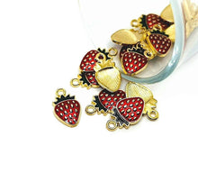 Red Enamel Strawberry Charm Bar, 17x10mm