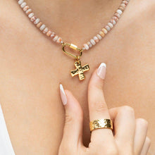 18K Gold PVD Stainless Steel Textured Gold Cross Charm Bar: Stainless Steel Silver