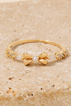 Pearl Stud Ribbon Bow Band Ring - Gold