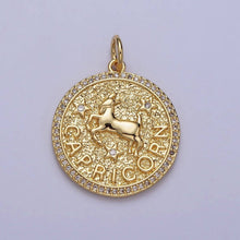 24K Gold Filled Zodiac Sign Birth Star Hammered Round Micro Paved CZ Charm Bar
