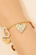 Assorted Multi Heart Charm Chain Bracelet - Gold/White