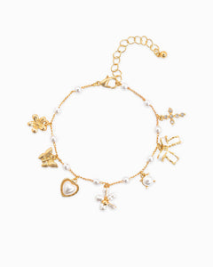 Pearl Flower Multi Charm Bracelet - Gold