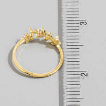 Delicate Rhinestone Leaf Open Ring - Silver