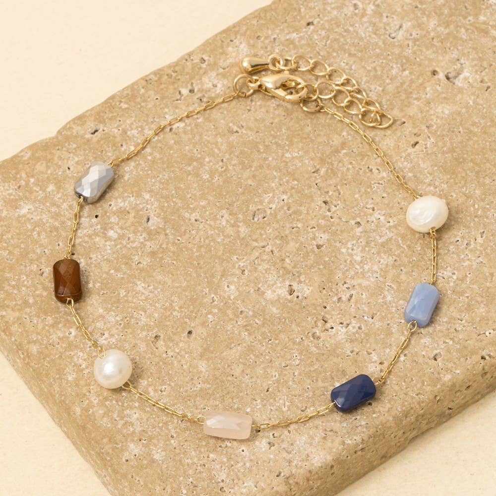 Pearl And Faceted Beads Dainty Chain Bracelet