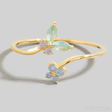 Gold Dipped Cz Butterfly And Flower Band Open Ring - Silver