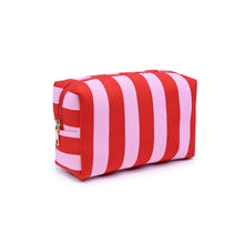 Essential Stripe Cosmetic & Travel Organizer Pouch: Pink Brown