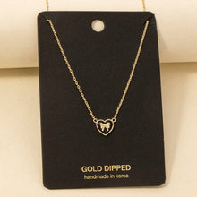 Gold Dipped Enamel Ribbon Bow Heart Pendant Necklace - Black