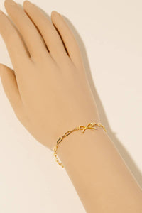 Gold Dipped Ribbon Bow Charm Chain Bracelet - Silver