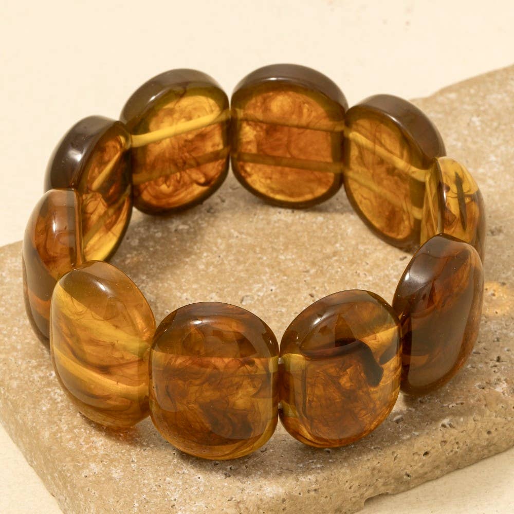 Large Round Acetate Resin Elastic Bracelet - Tortoise