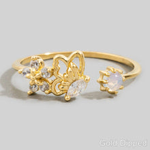 Cz Butterfly Flower Open Band Ring: Gold