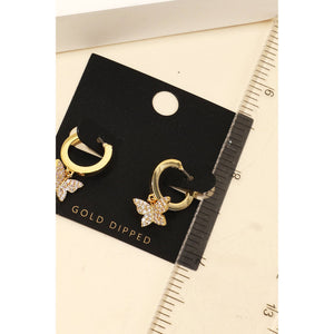 Pave Butterfly Huggie Drop Earrings - Gold