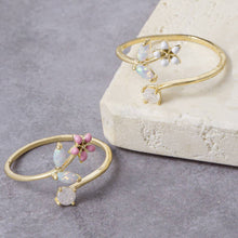 Enamel Flower Opal Branch Open Cuff Ring