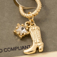 Western Cowboy Boot Charm Hoop Earrings - Silver