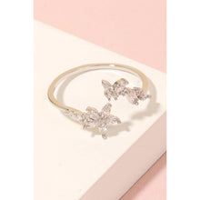 Rhinestone Flower Butterfly Open Ring - Silver