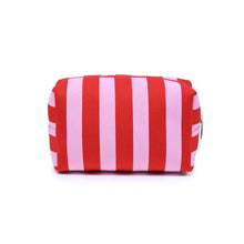 Essential Stripe Cosmetic & Travel Organizer Pouch: Red Pink