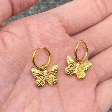 18K Gold Plated Stainless Steel Butterfly Huggie Earring