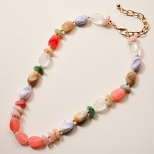 Organic Resin Bead Necklace – Colorful Chunky Beaded Statement Chain with Gold Accents, Adjustable Length: PK / ONE