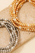 Layered Pearl And Metallic Beaded Bracelet Set - Silver