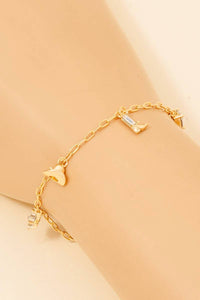 Cz Studded Mini Western Charms Chain Bracelet - Gold