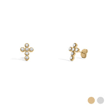 18K Gold PVD Stainless Steel Round Stone Cross Earrings: Stainless Steel Silver