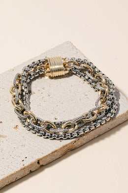 Assorted Chains Magnetic Lock 2 Tone Bracelet