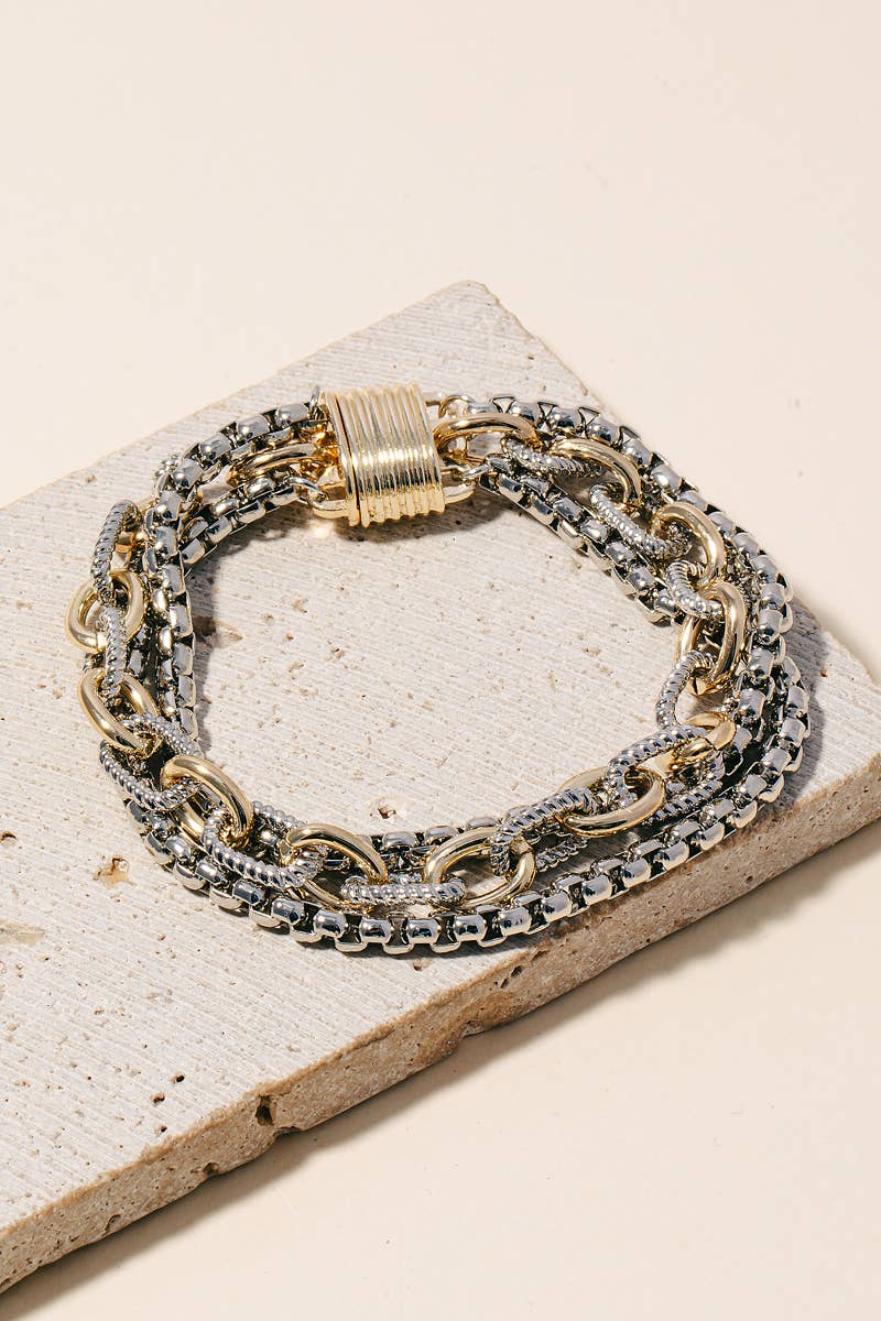 Assorted Chains Magnetic Lock 2 Tone Bracelet